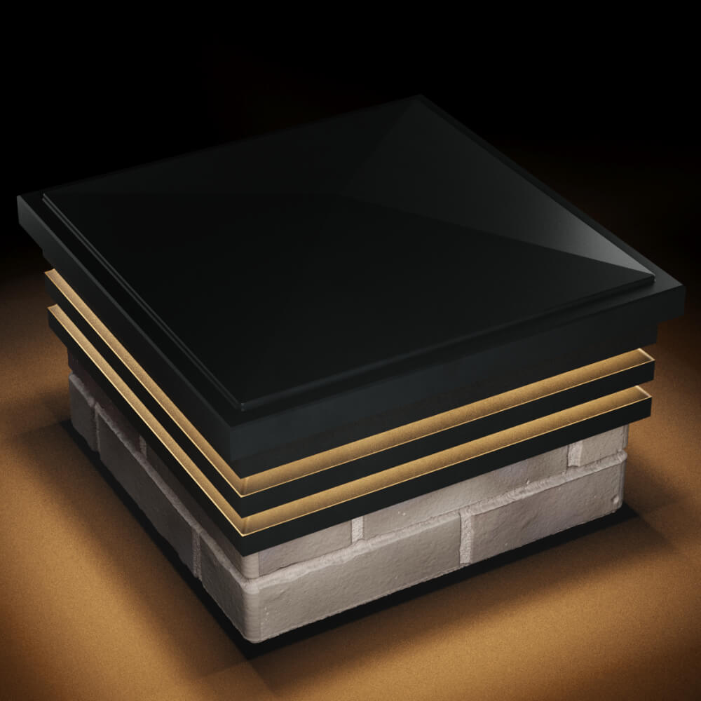 Колпак Zking Бона ХайТек Черный на столб 1.5х1.5 кирпича (385х385мм) с подсветкой в Сысерти фото