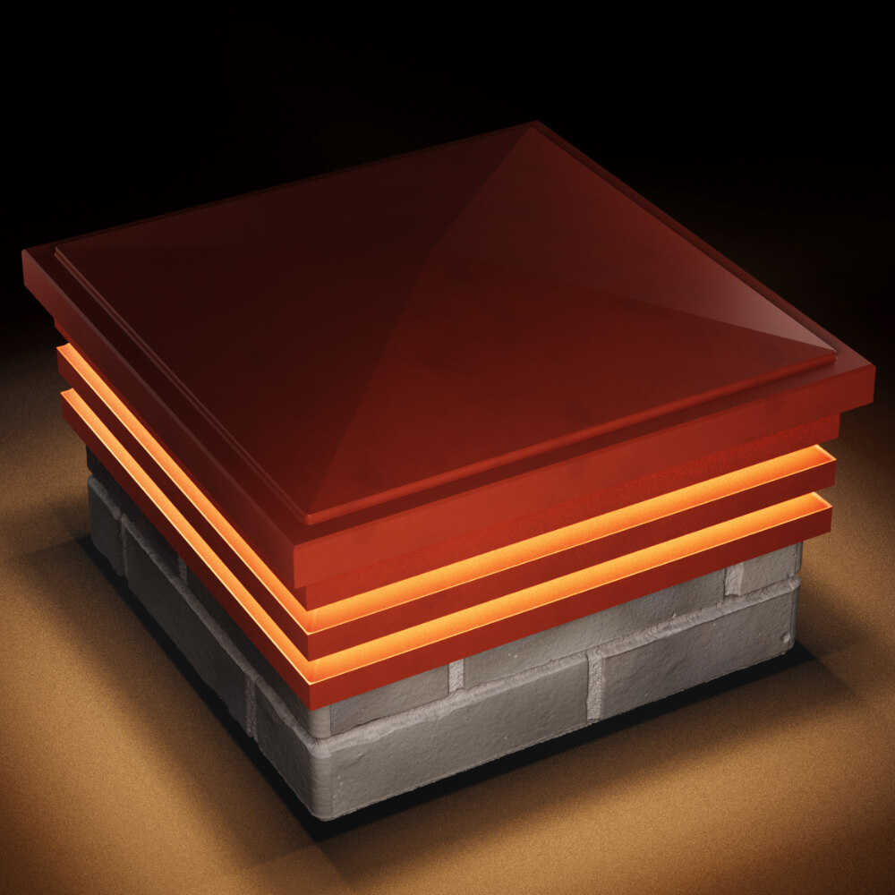Колпак Zking Бона ХайТек Красный на столб 1.5х1.5 кирпича (385х385мм) с подсветкой в Сысерти фото