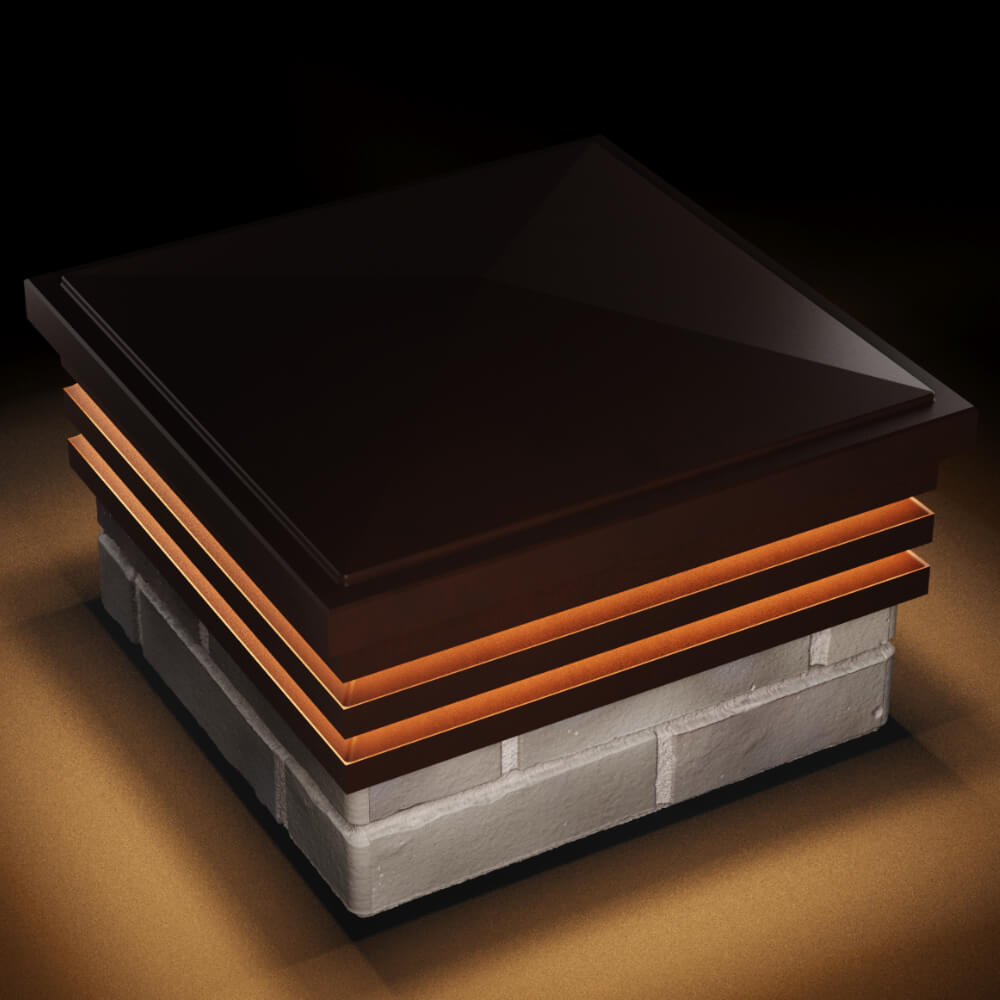 Колпак Zking Бона ХайТек Коричневый на столб 1.5х1.5 кирпича (385х385мм) с подсветкой в Сысерти фото